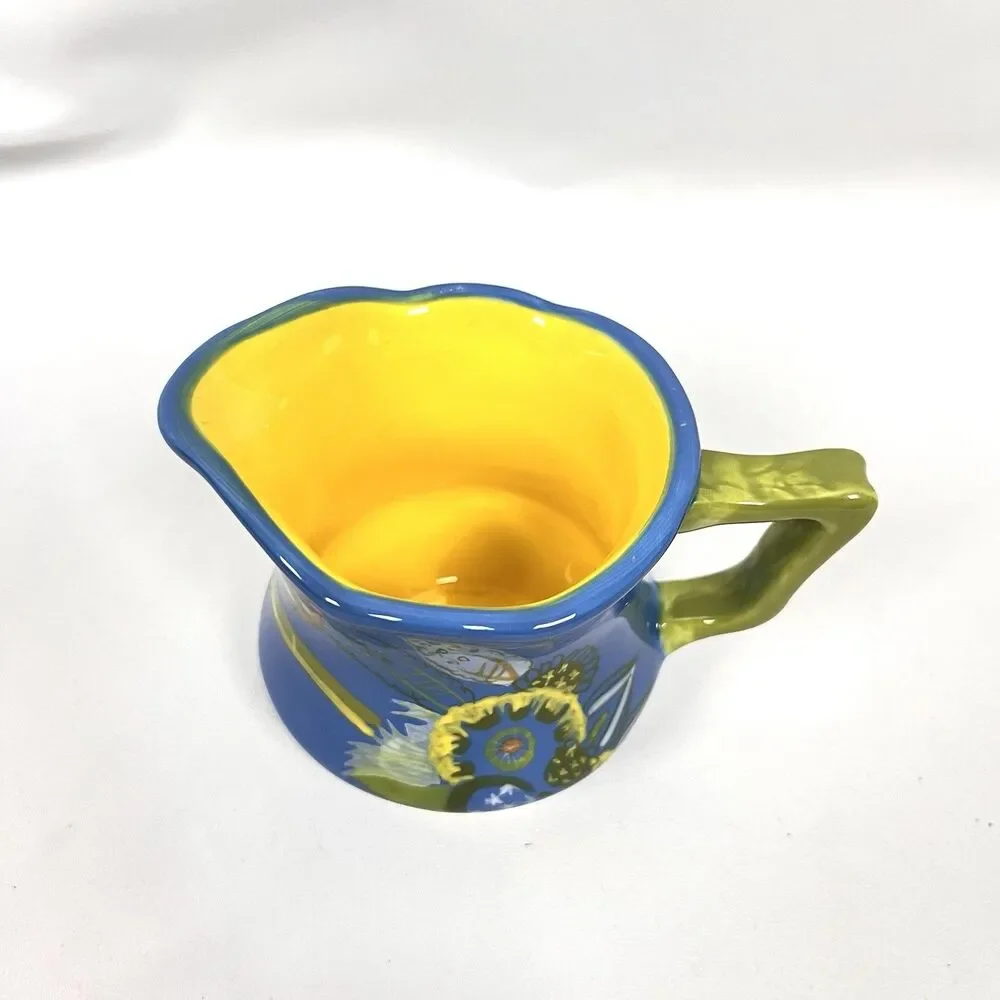 Tracy Porter Hand Painted Blue Floral Ceramic Creamer Pitcher Colorful China